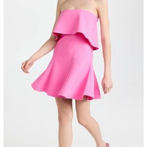 Likely Strapless Ruffle Fit-and-Flare Dress in Bright Pink